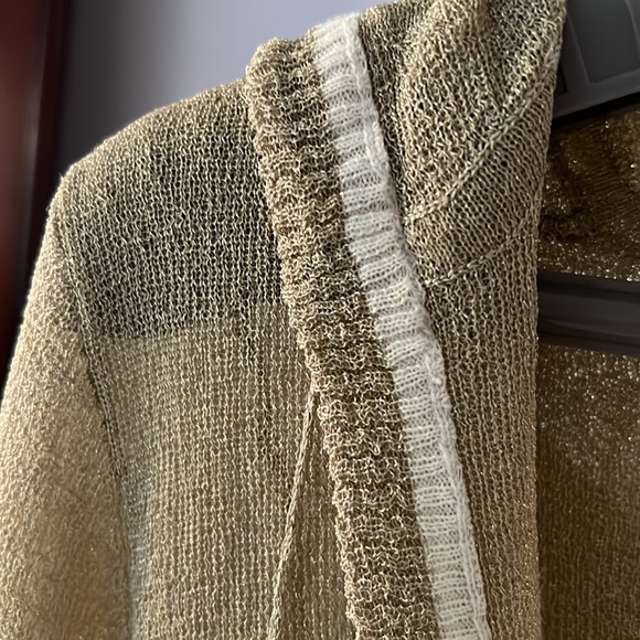 Mihoko Saito Sheer Metallic Gold Hoodie Drawstring Deep V-Neck Low Cut Small - Picture 5 of 10